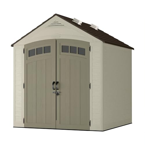 7x7 Storage Shed with Multi-Wall Resin Panels, 4 Skylights, Pad-Lockable Doors, 84" D x 84" W x 98" H T7810