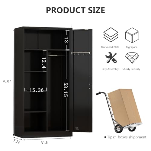 White Metal Armoire Wardrobe Closet with 2 Doors & 2 Drawers and Hanging Rod B541562