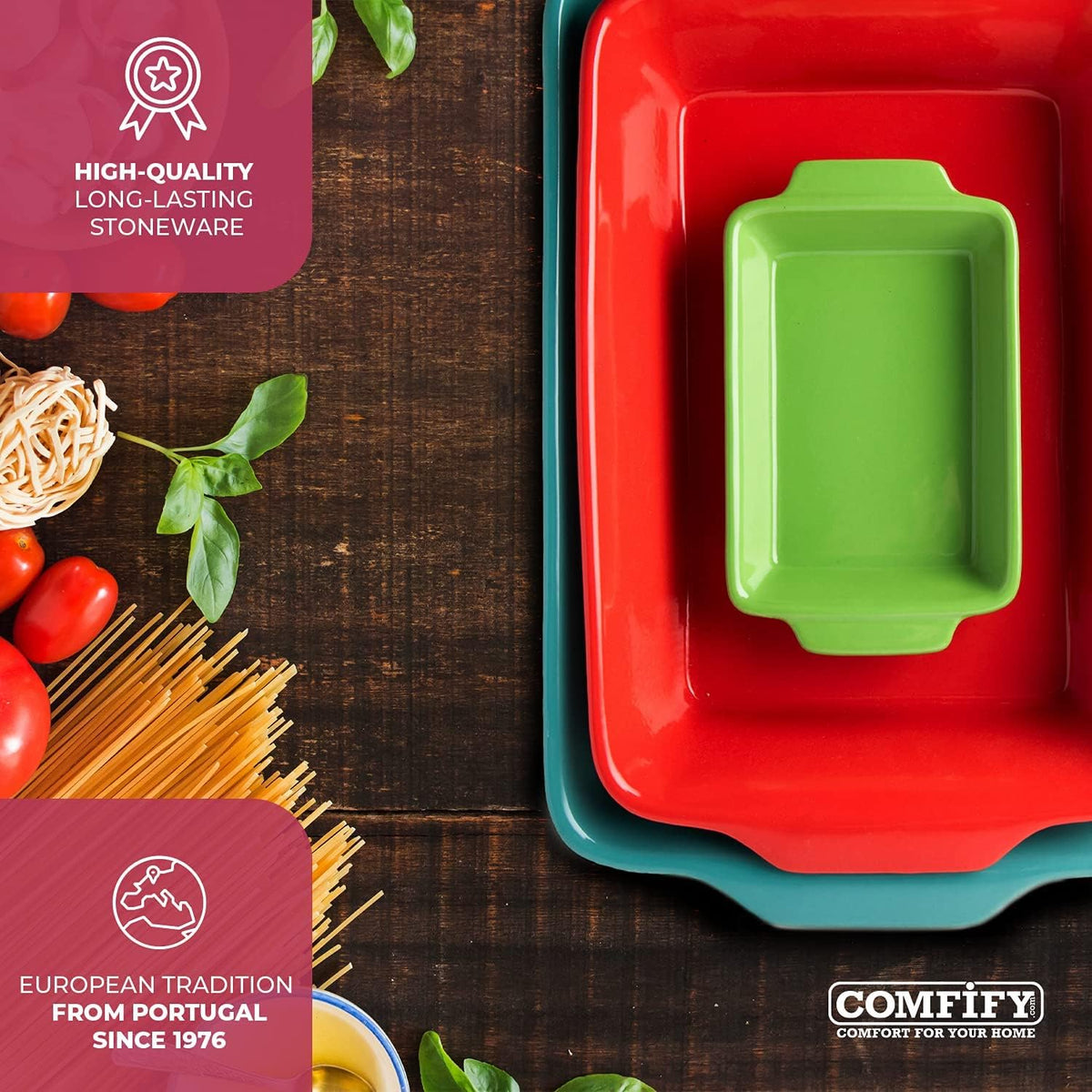 Ceramic Bakeware Set of 3 Stoneware Casserole Dish Oven Safe W83696