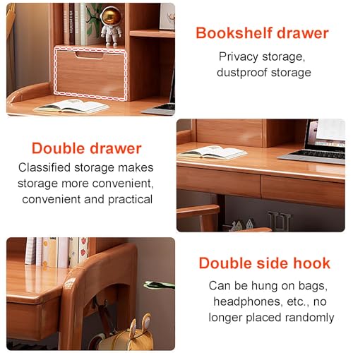 White Solid Wood Writing Desk with Drawers and Shelf J448495