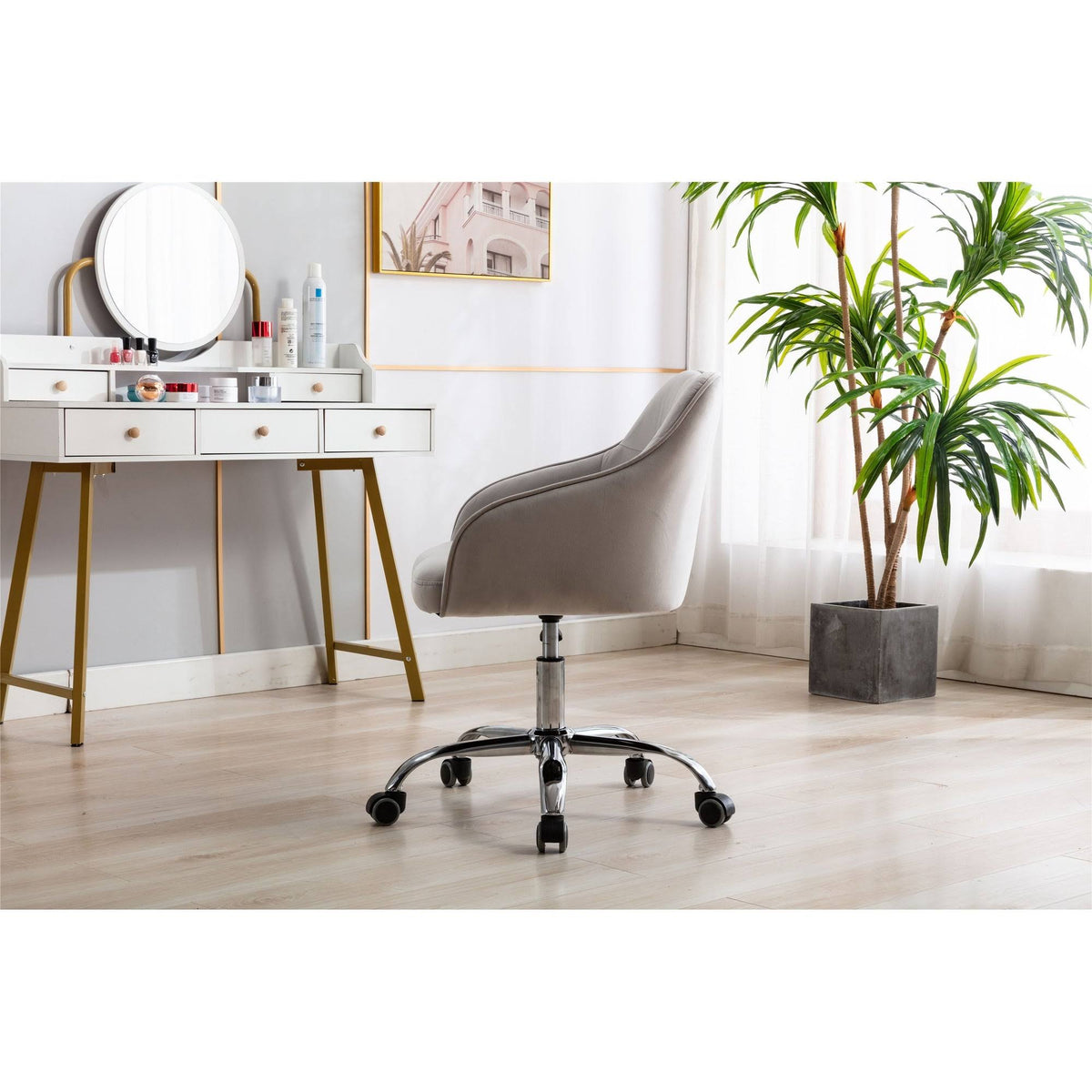 Velvet Upholstered Swivel Tufted Adjustable Height Task Chair Z5216