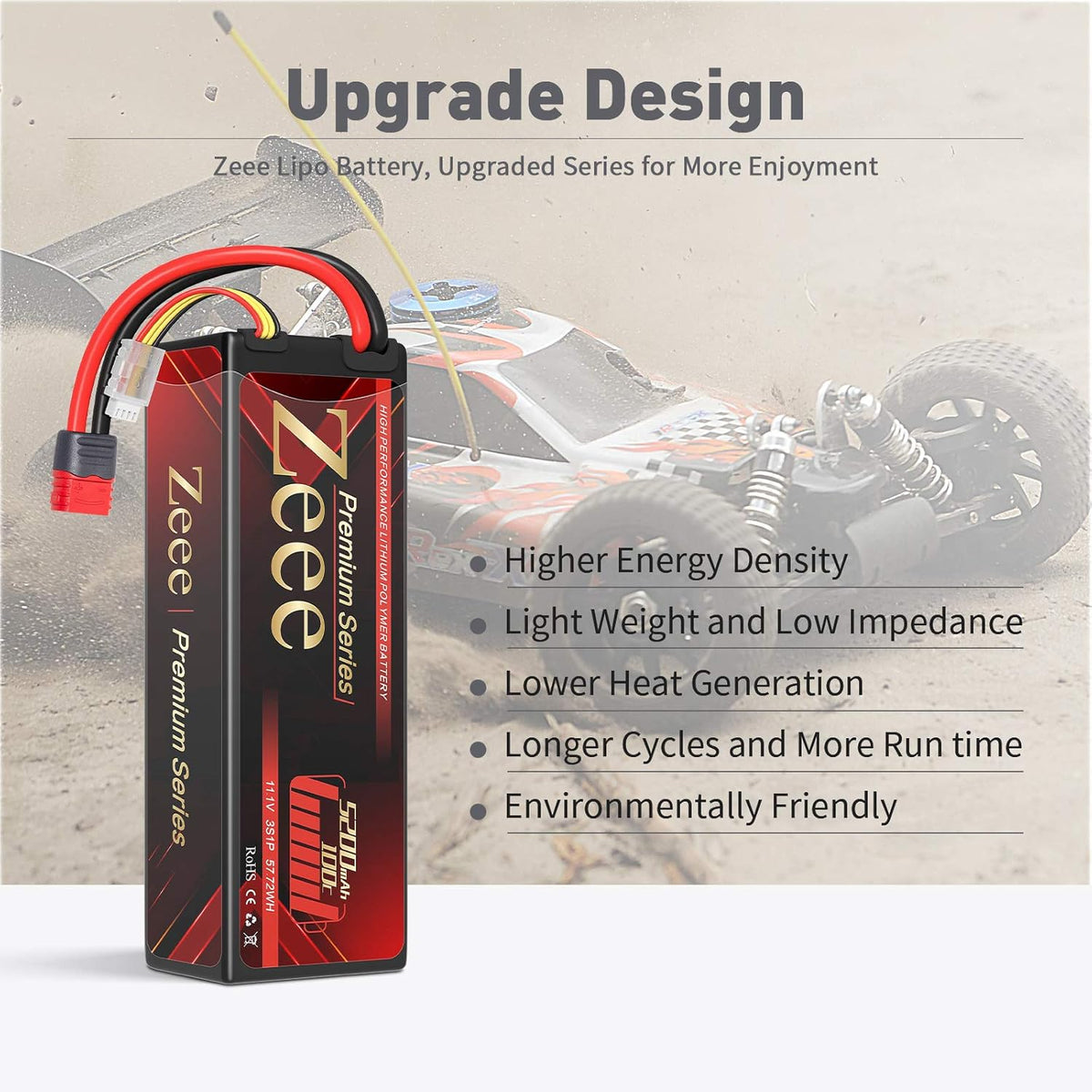 3S Lipo Battery 11.1V 100C 5200mAh Hard Case with Deans T Connector 2 Pack O13610