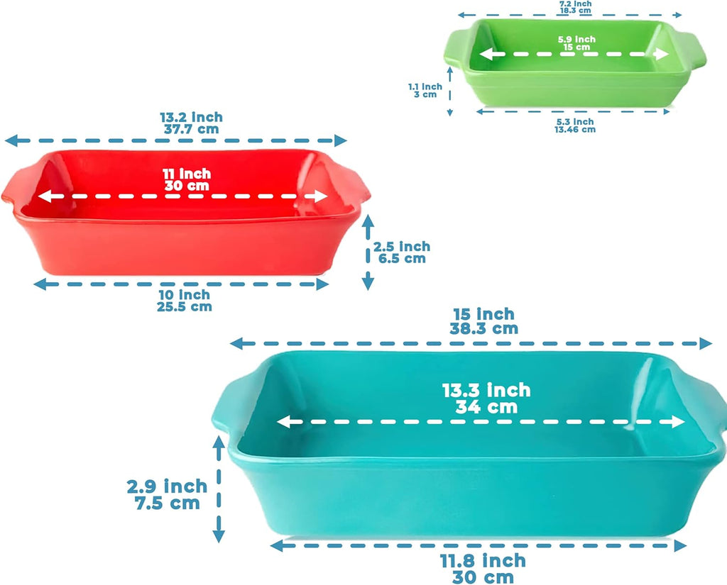 Ceramic Bakeware Set of 3 Stoneware Casserole Dish Oven Safe W83696