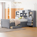 Gray Twin Size Wood Platform Bed Frame with Bookcase Headboard and 4 Drawers T1262