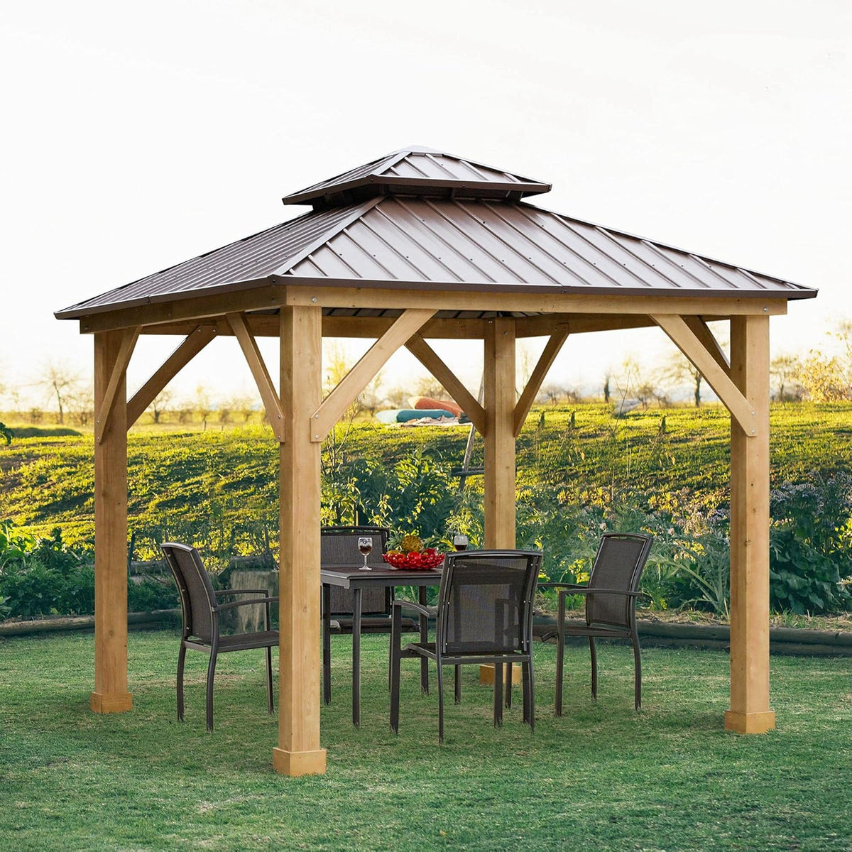 10x10 Hardtop Gazebo with Wooden Frame P3490