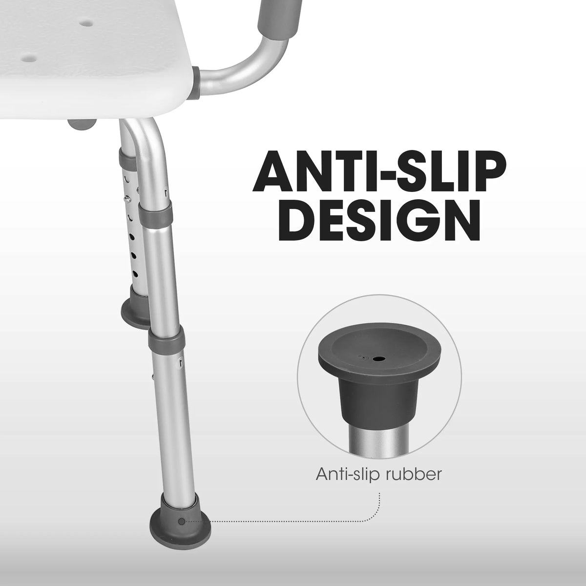 Shower Chair with Back and Padded Armrests, 6 Levels Adjustable Height L380511