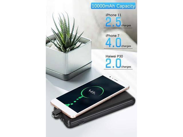 10000mAh Portable Power Bank with Built-in Cable G8202