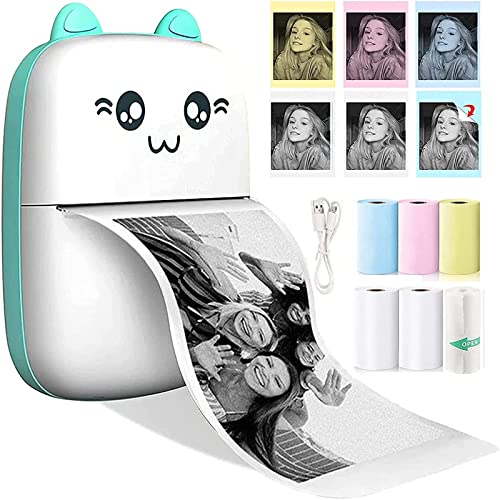 Blue Portable Mini Thermal Photo Printer with 6 Rolls Printing Paper S586888
