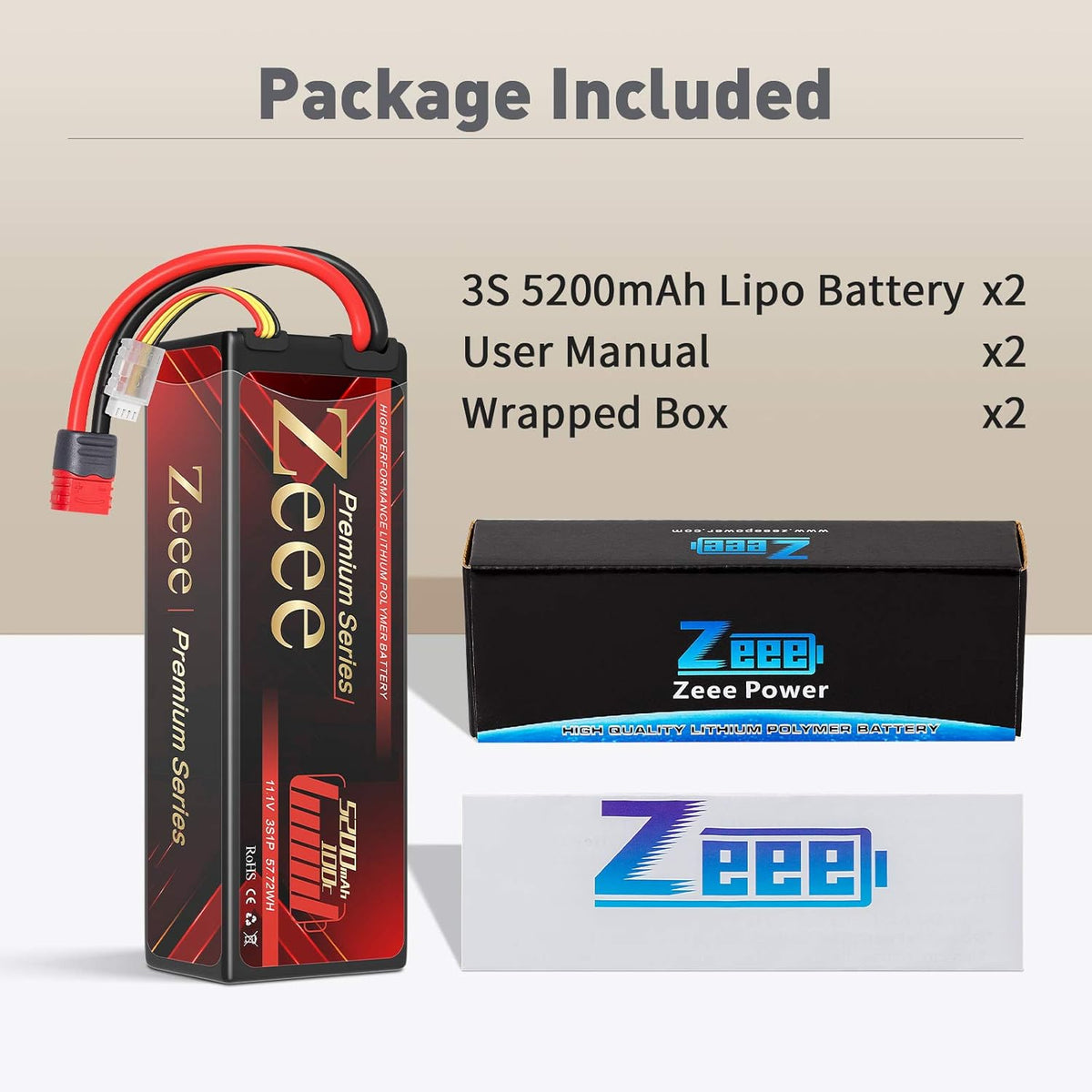 3S Lipo Battery 11.1V 100C 5200mAh Hard Case with Deans T Connector 2 Pack O13610