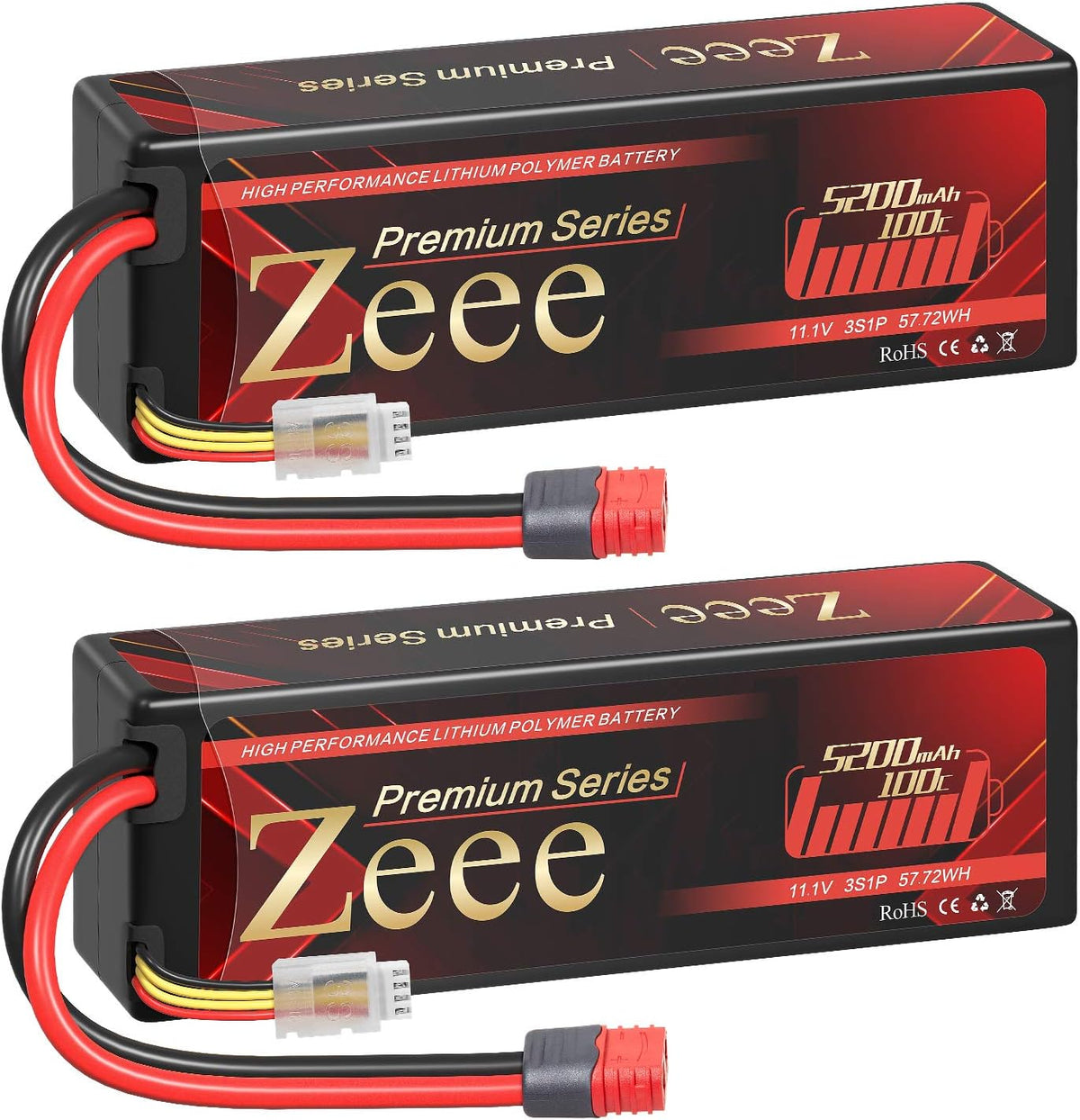 3S Lipo Battery 11.1V 100C 5200mAh Hard Case with Deans T Connector 2 Pack O13610
