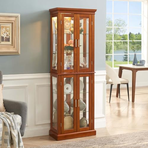 Cherry Wood Curio Cabinet with Tempered Glass Doors Z222066