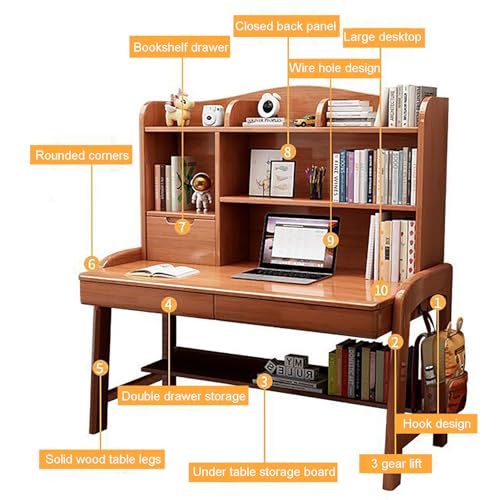 White Solid Wood Writing Desk with Drawers and Shelf J448495