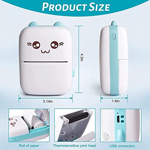 Blue Portable Mini Thermal Photo Printer with 6 Rolls Printing Paper S586888