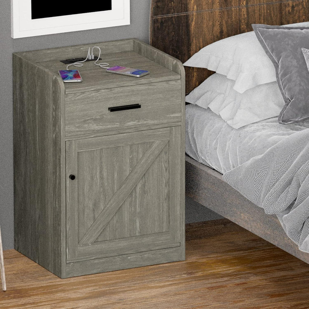 Walnut Wood Nightstand with Storage Drawer set of 2 R63950