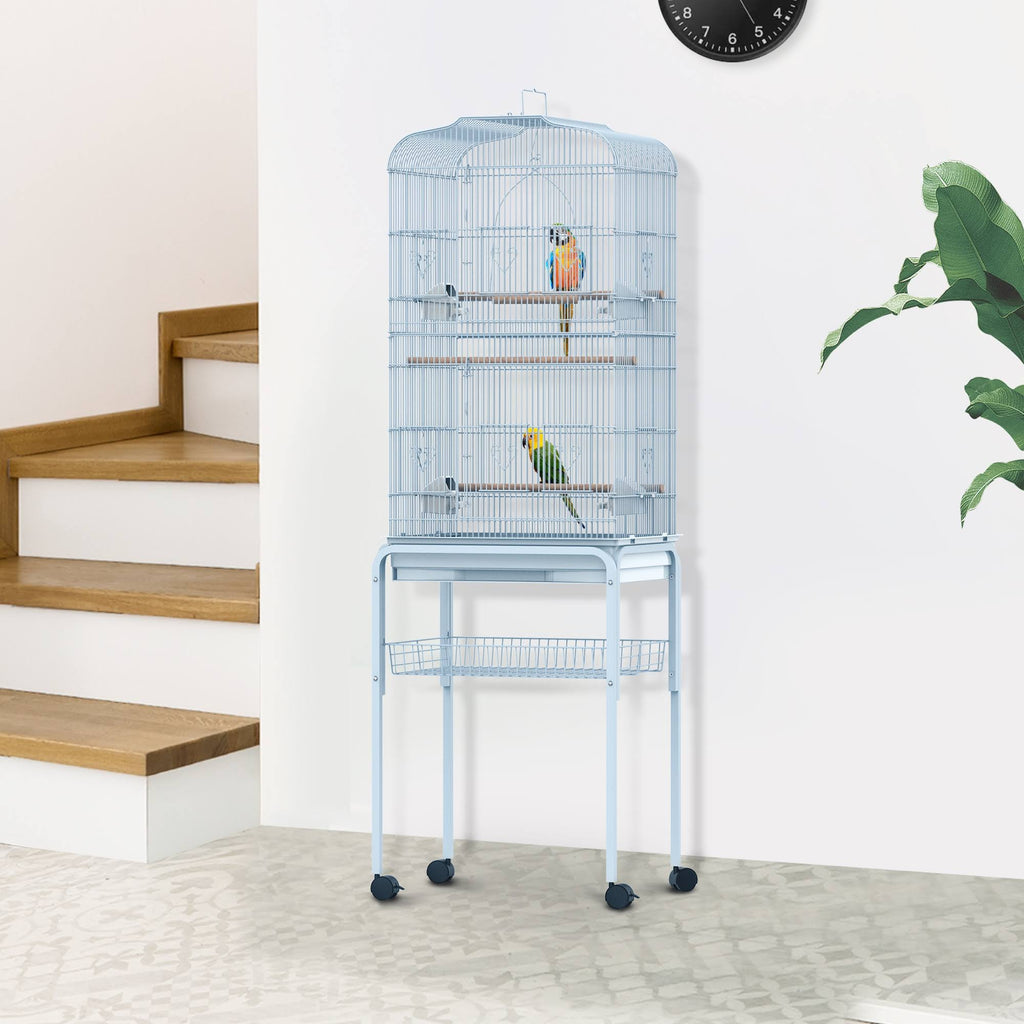 White Metal Indoor Bird Cage Starter Kit with Rolling Stand V187857