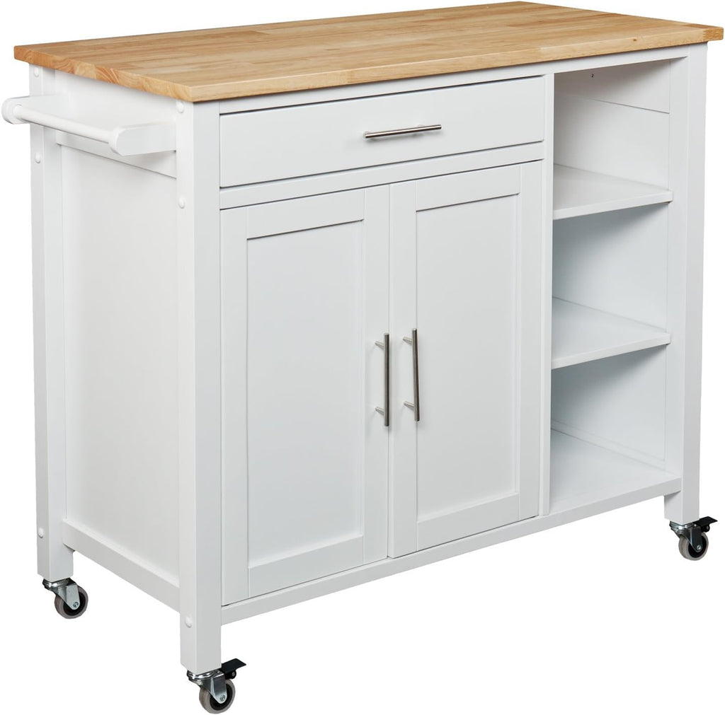 White Rolling Kitchen Cart Island with Cabinet F502