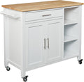White Rolling Kitchen Cart Island with Cabinet F502