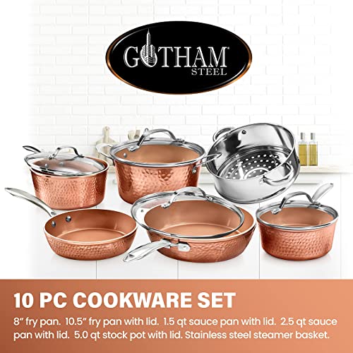 10 Pc Non Stick Copper Cookware Set with 12 Inch Nonstick Skillet W549