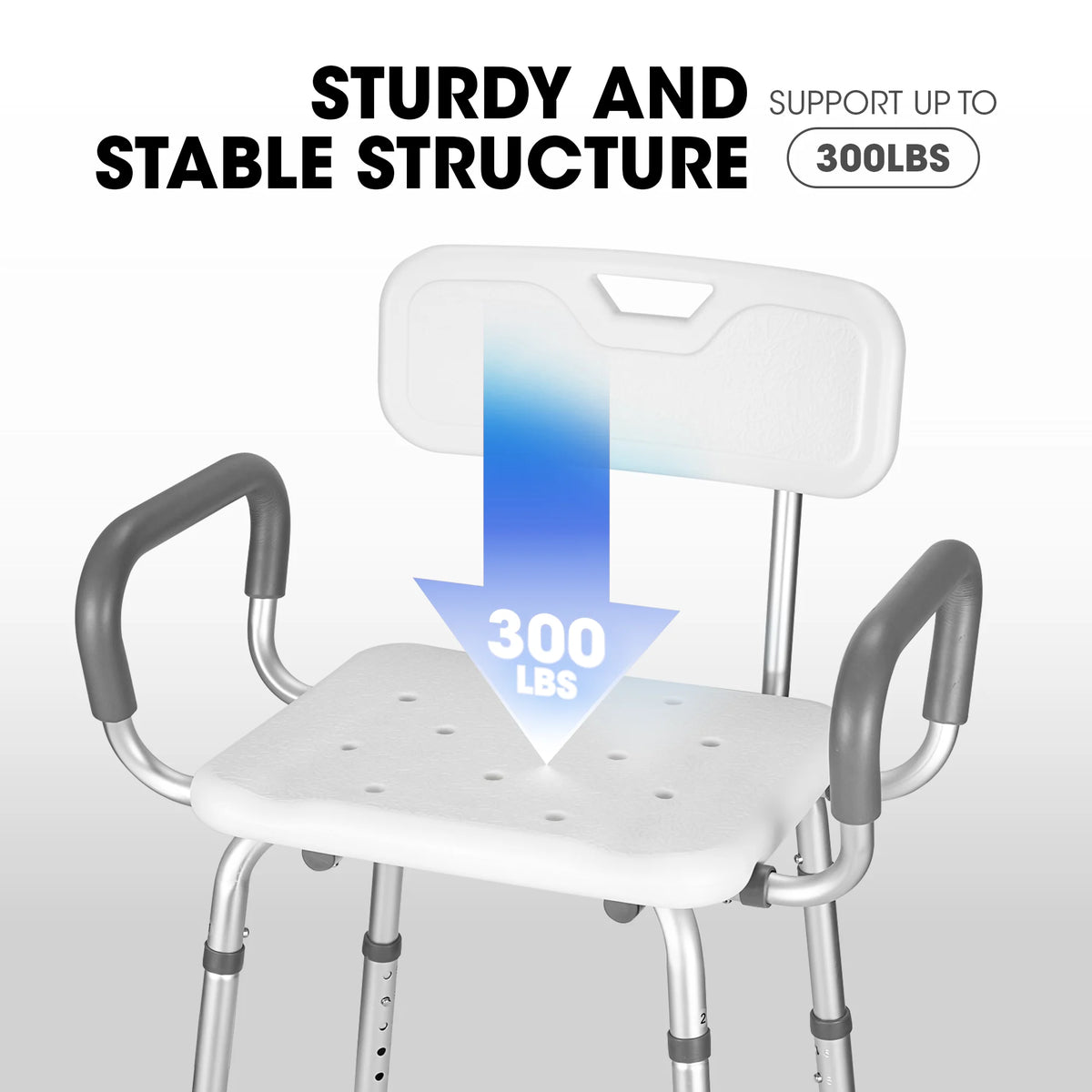 Shower Chair with Back and Padded Armrests, 6 Levels Adjustable Height L380511