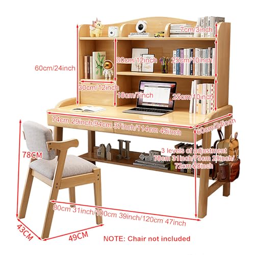 White Solid Wood Writing Desk with Drawers and Shelf J448495