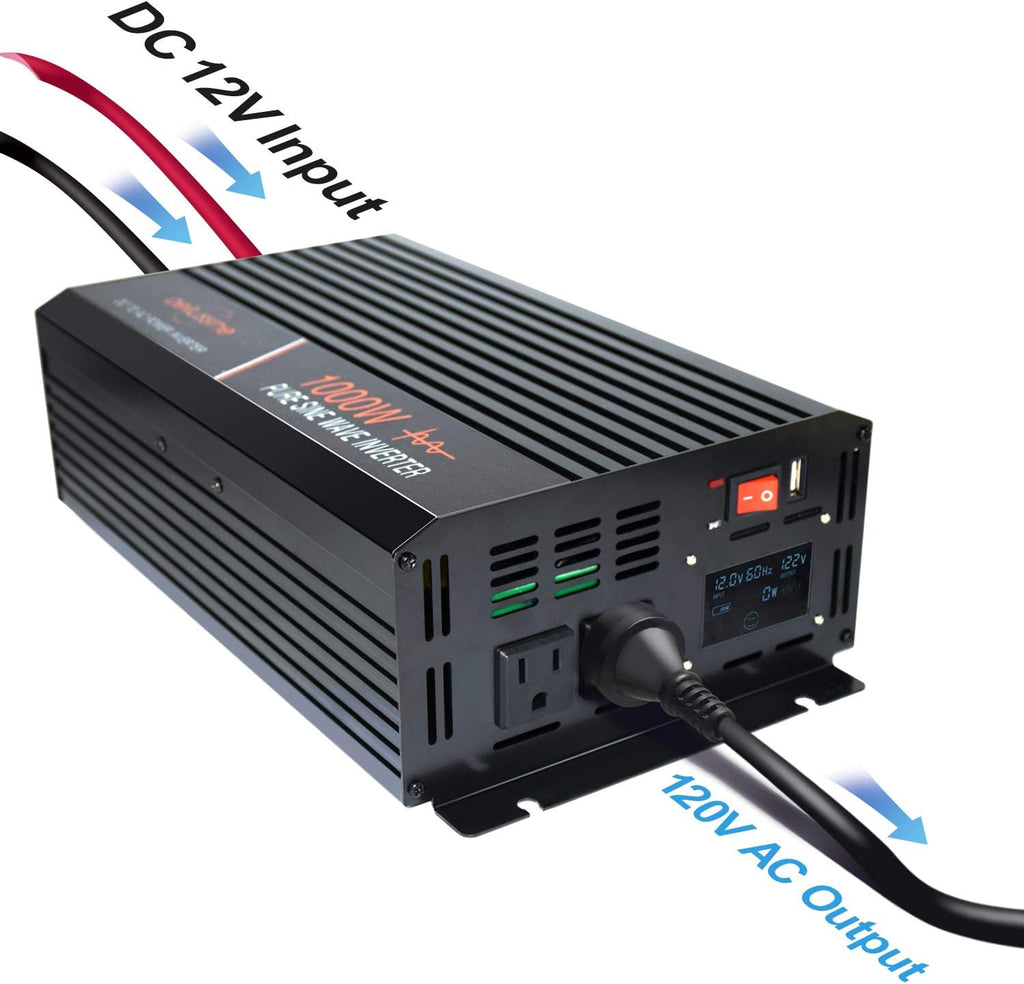 1000W Pure Sine Wave Power Inverter with LCD Display USB Port R60300