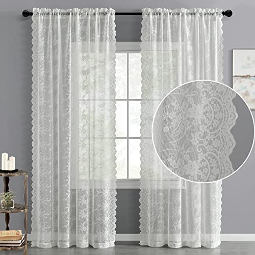 Scalloped Lace Sheer Curtains 2 Panels T3619