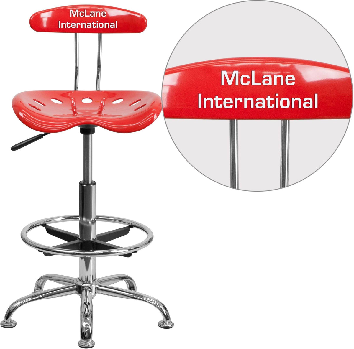 Cherry Tomato and Chrome Drafting Stool with Tractor Seat H2835