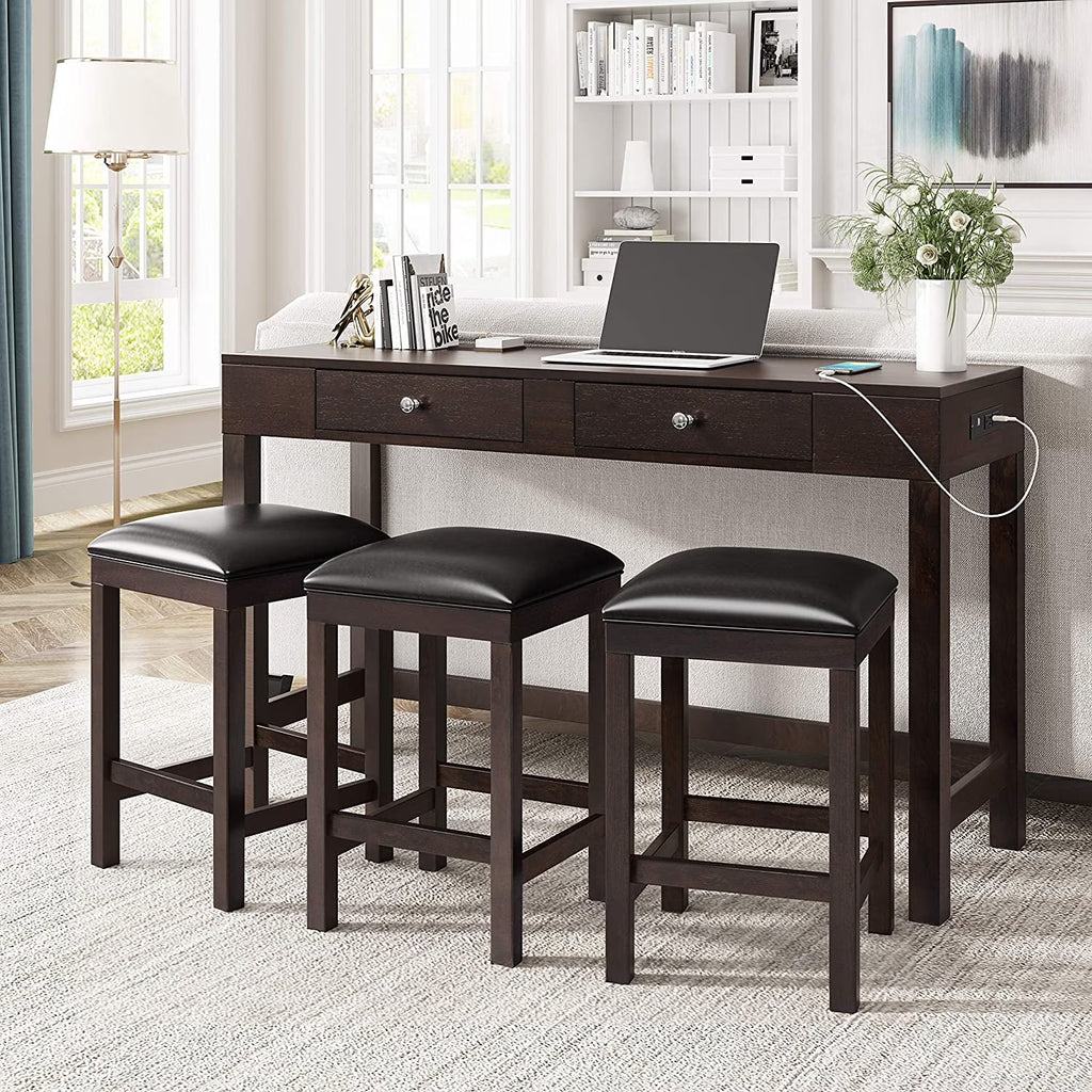 4-Piece Counter Height Dining Table Set with 3 PU Leather Padded Stools P195