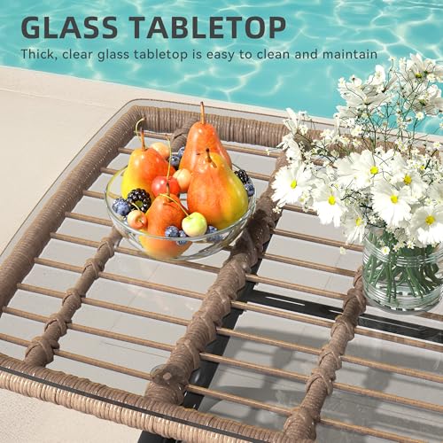 4 Piece Wicker Patio Furniture Set with Cushions and Glass Side Table G432