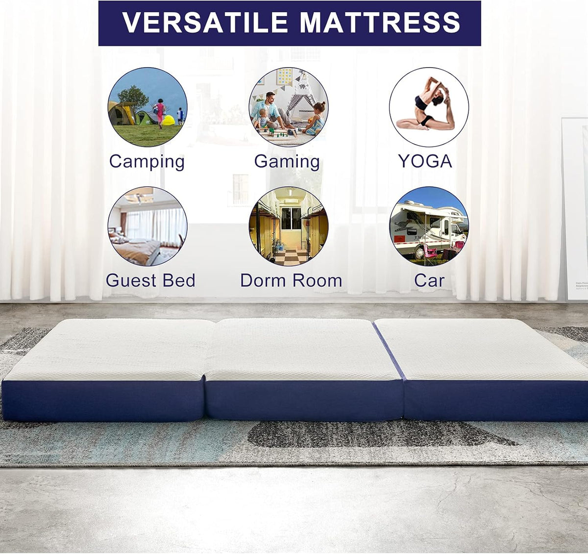 Tri-fold Memory Foam Mattress Topper with Washable Cover, Small Twin Size E5249