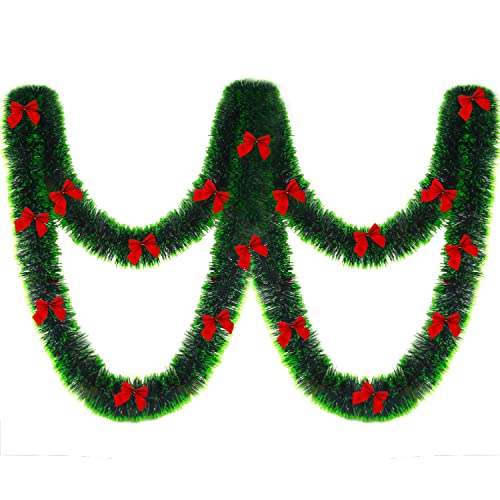 33FT Artificial Pine Christmas Garland with 24Pcs Red Bows F397