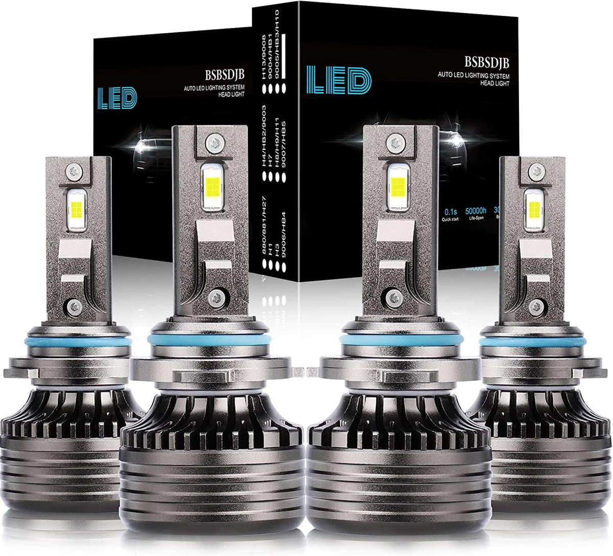 9005 High Beam + H11 Low Beam LED Headlight Bulbs, 6000K Cool White, Pack of 4 L33480