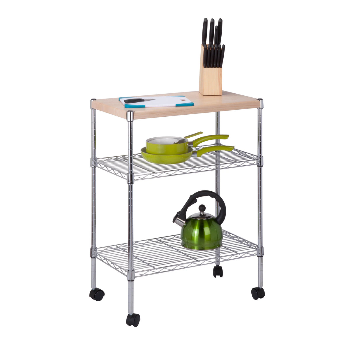 3-Tier Wood and Steel Rolling Kitchen Storage Cart L182742