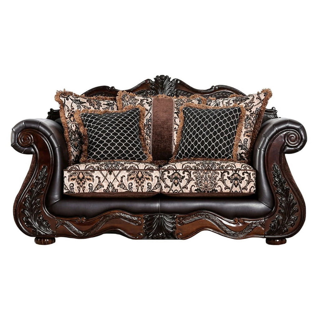 Brown Faux Leather Cushioned Loveseat U8313