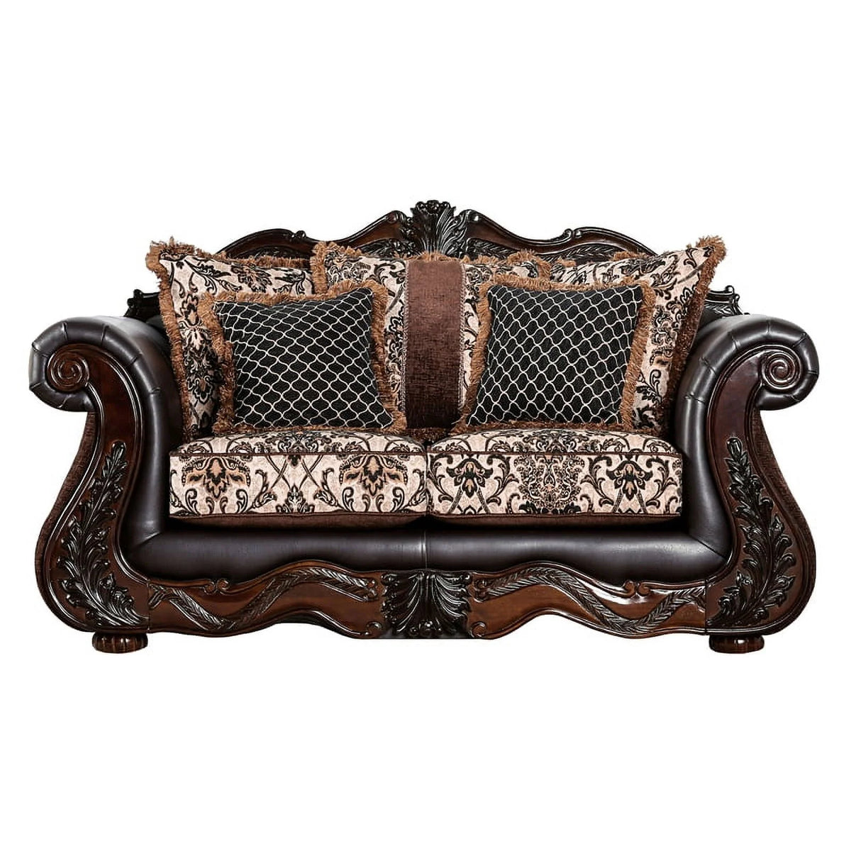 Brown Faux Leather Cushioned Loveseat U8313