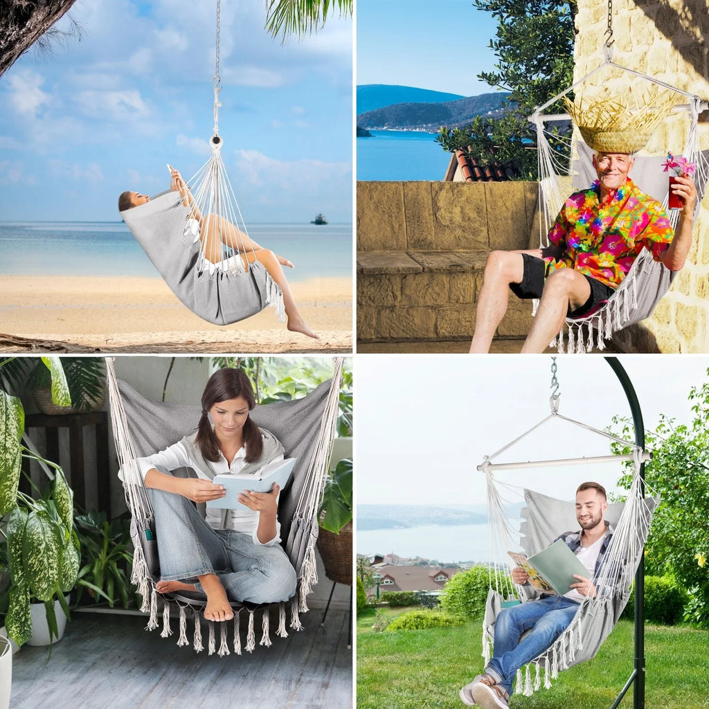 Cotton Weave Hammock Chair with Wood Spreader Bar G46448