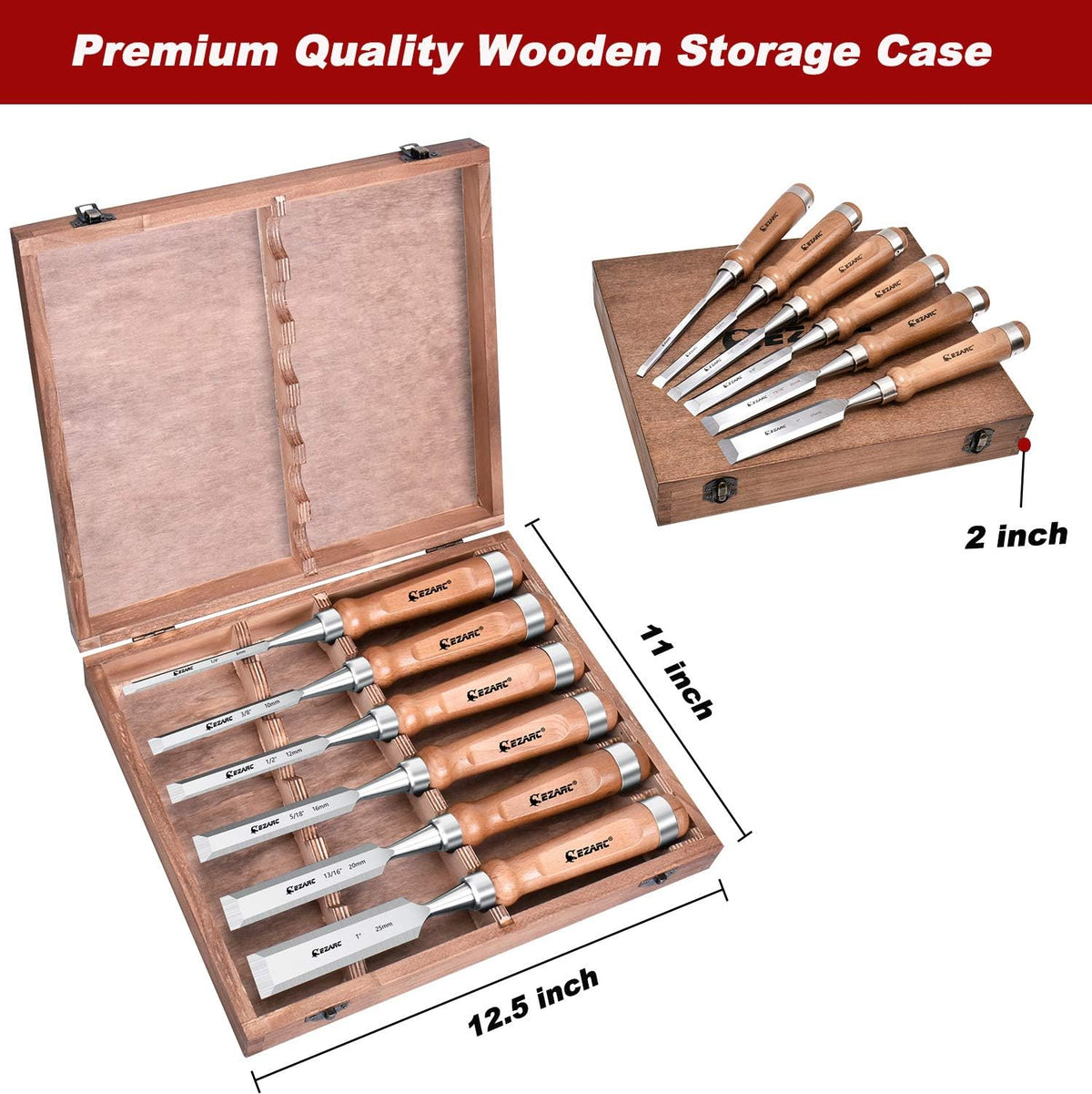 6 Pieces Wood Chisel Set with Wooden Case U862