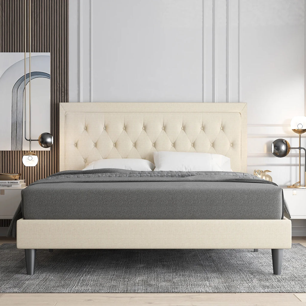 Queen Size Upholstered Platform Bed with Adjustable Headboard A8975