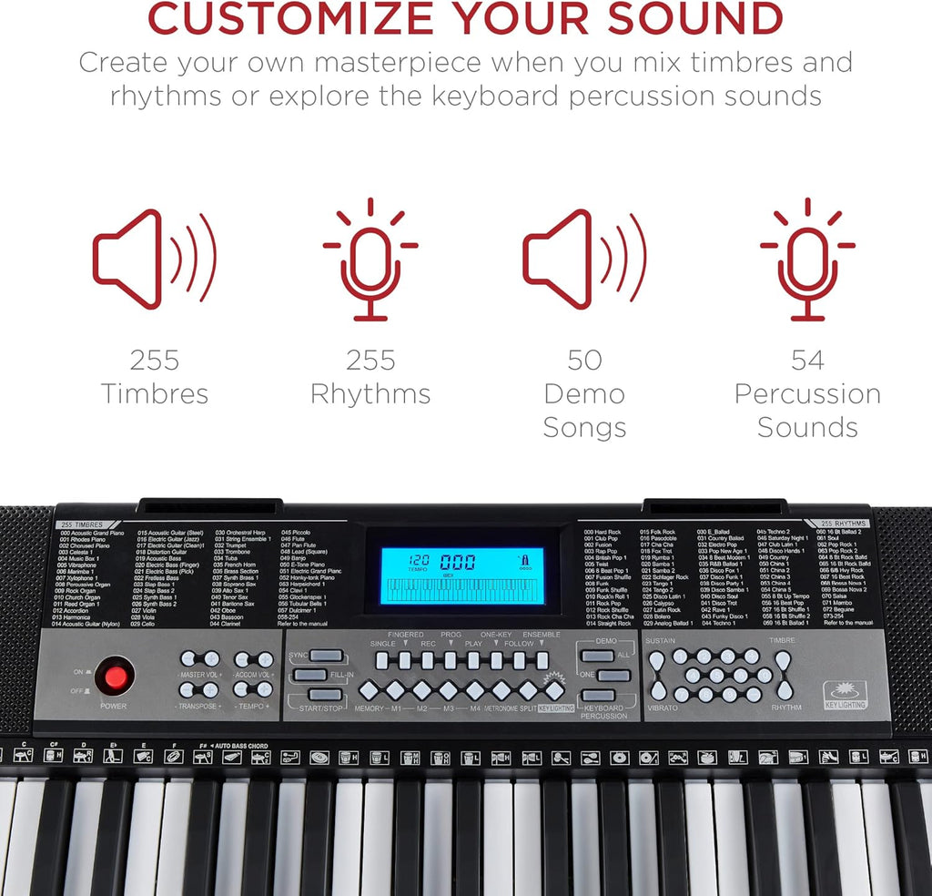 54-Key Electronic Keyboard Piano with LCD Screen, Power Adapter, Teaching Modes, Music Sheet Stand, Built in Speakers M275