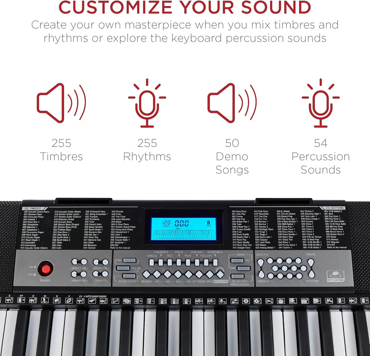 54-Key Electronic Keyboard Piano with LCD Screen, Power Adapter, Teaching Modes, Music Sheet Stand, Built in Speakers M275