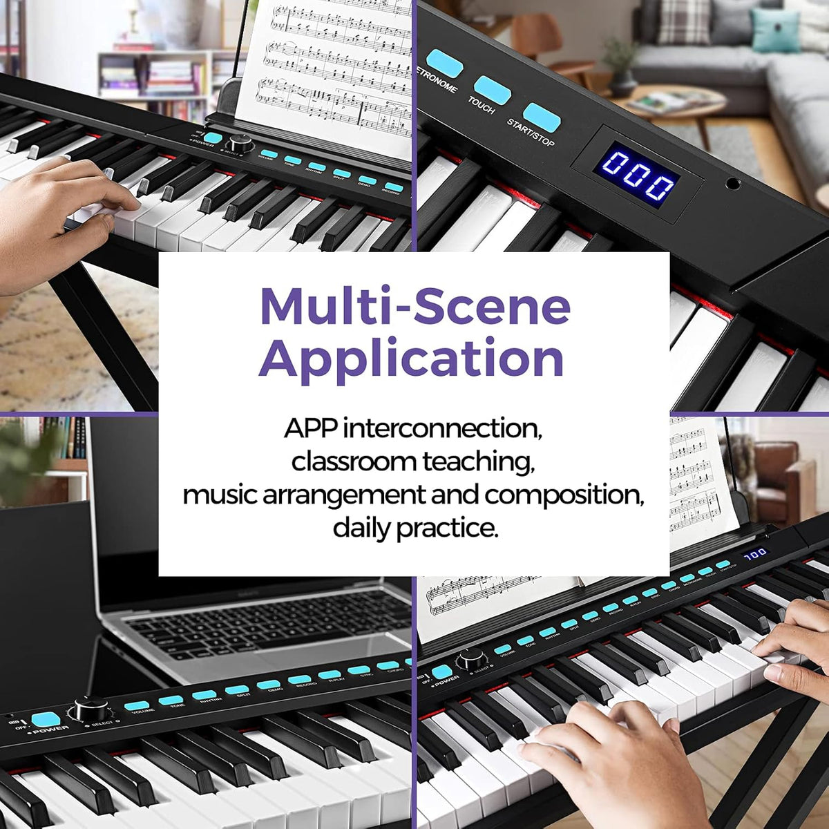 88-Key Semi-Weighted Electronic Keyboard Piano with X-Stand, Sustain Pedal, Power Supply, Carrying Case I2929
