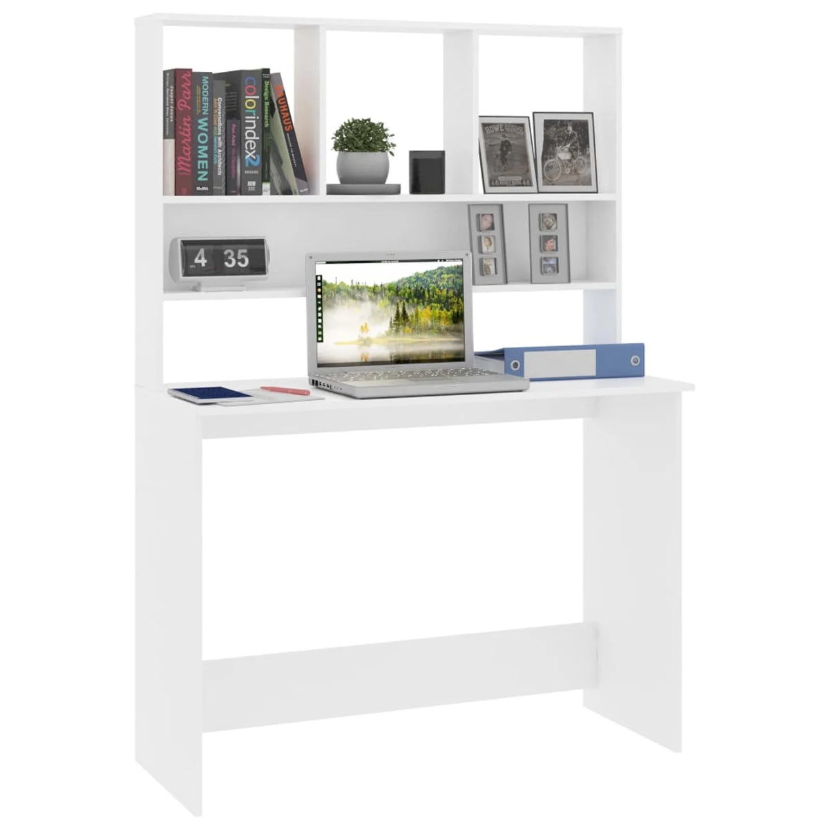 White Engineered Wood Desk with Shelves O255634