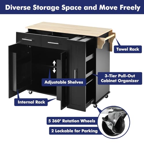 Rolling Kitchen Island with Storage and Drop Leaf C616892