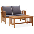 2 Piece Wooden Outdoor Conversation Set with Gray Cushion and Side Table W541