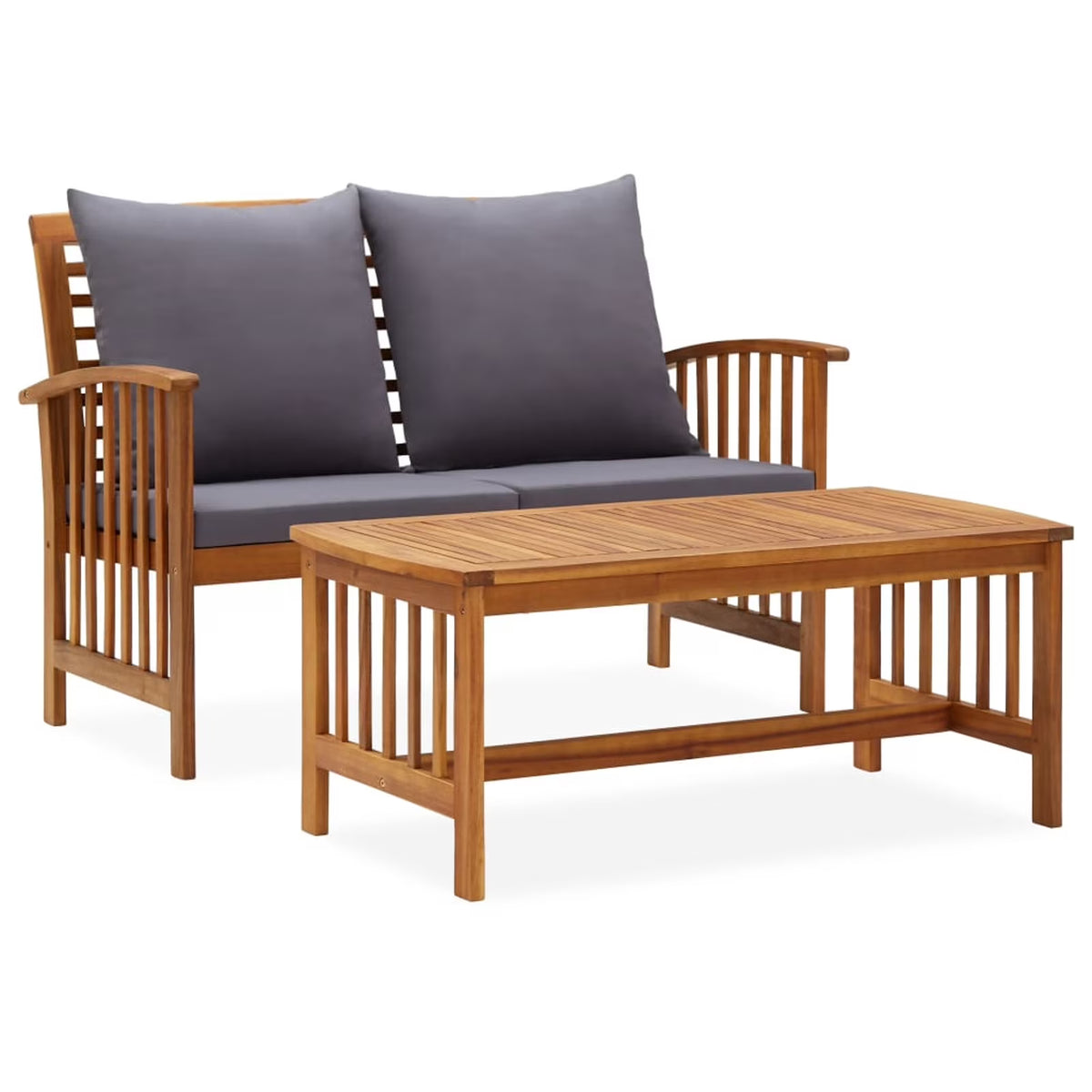 2 Piece Wooden Outdoor Conversation Set with Gray Cushion and Side Table W541