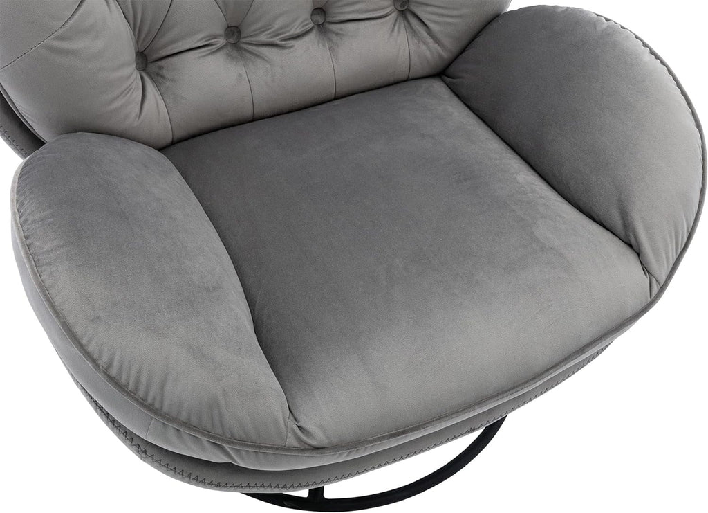 Grey Velvet Swivel Accent Chair with Ottoman and Metal Frame L55712
