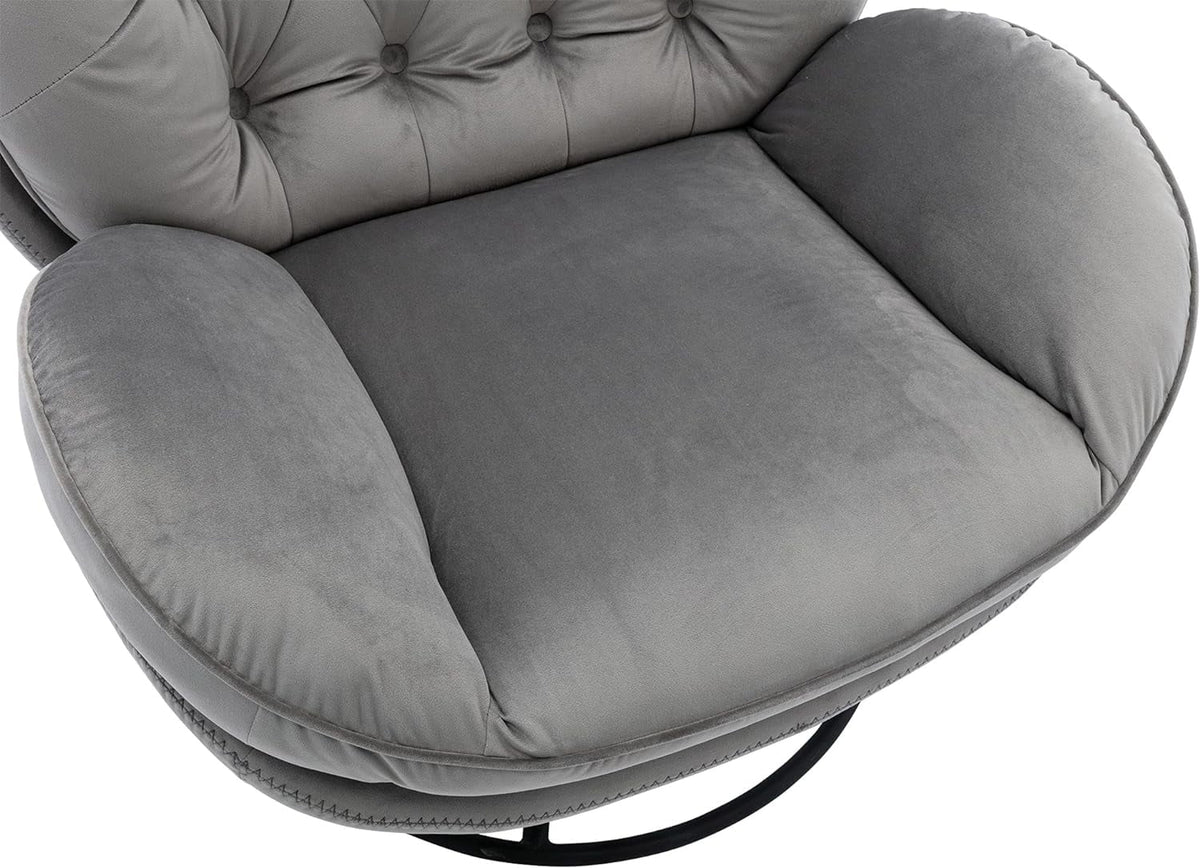 Grey Velvet Swivel Accent Chair with Ottoman and Metal Frame L55712