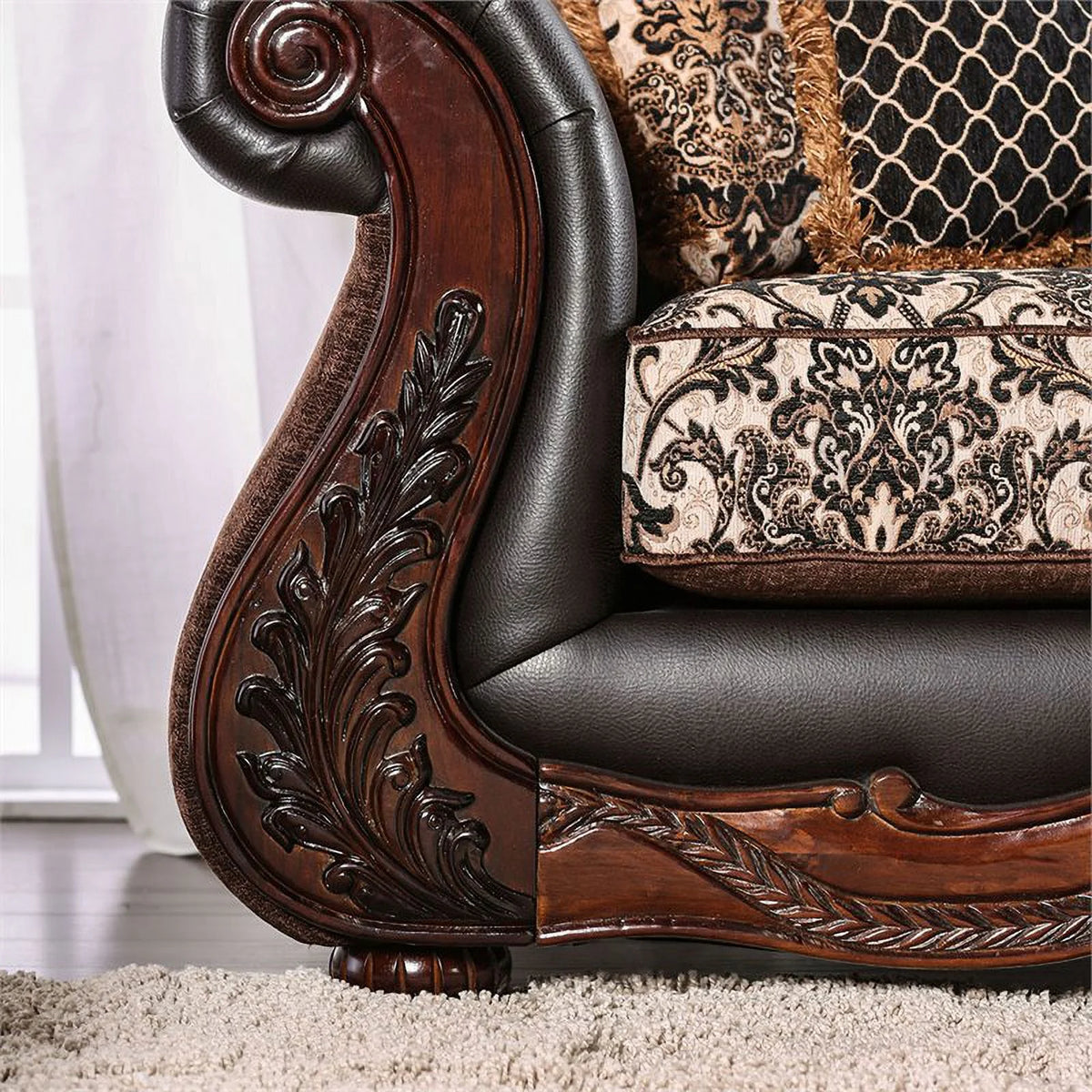 Brown Faux Leather Cushioned Loveseat U8313