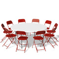 11 Pieces 4.5 Ft White Foldable Plastic Table and 10 Red Chair Set N11200