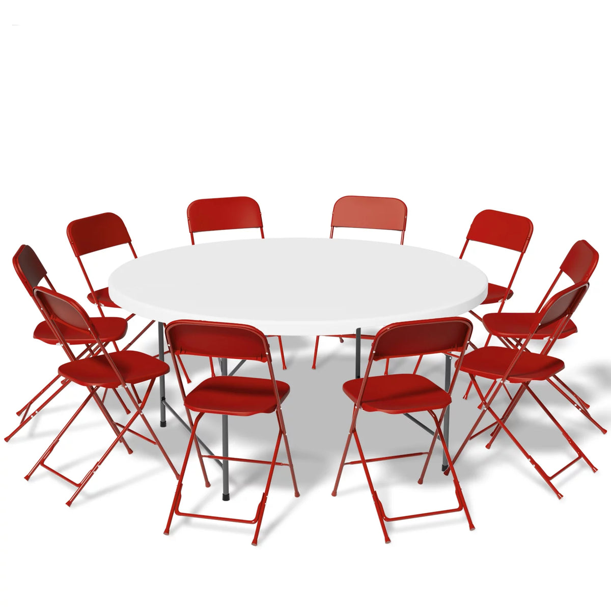 11 Pieces 4.5 Ft White Foldable Plastic Table and 10 Red Chair Set N11200